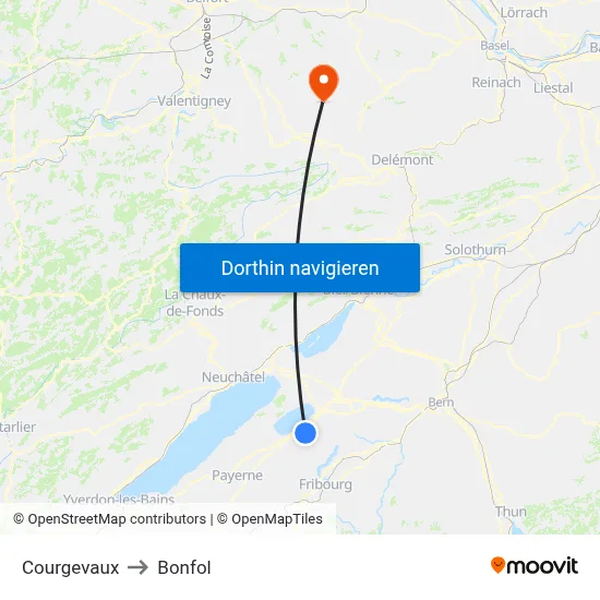 Courgevaux to Bonfol map