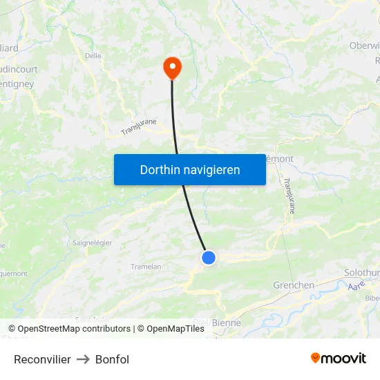 Reconvilier to Bonfol map