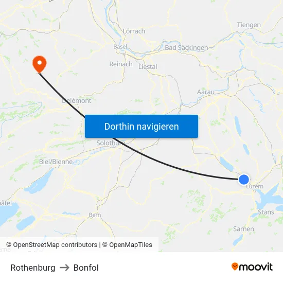 Rothenburg to Bonfol map