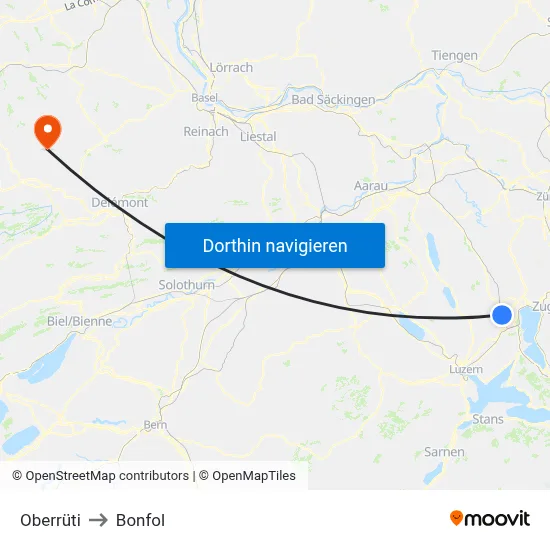 Oberrüti to Bonfol map