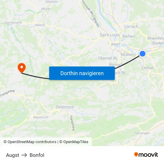 Augst to Bonfol map