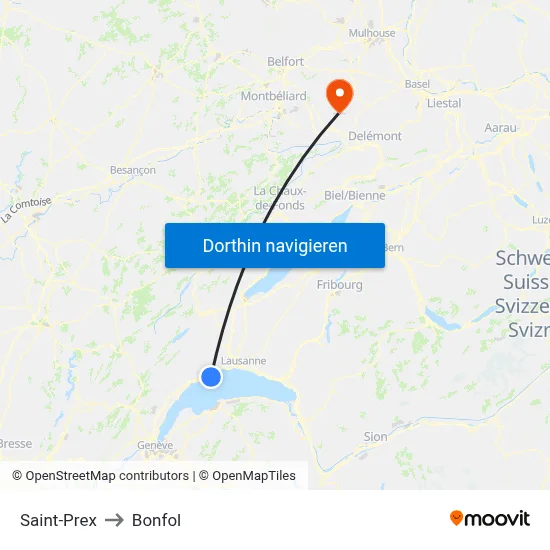 Saint-Prex to Bonfol map