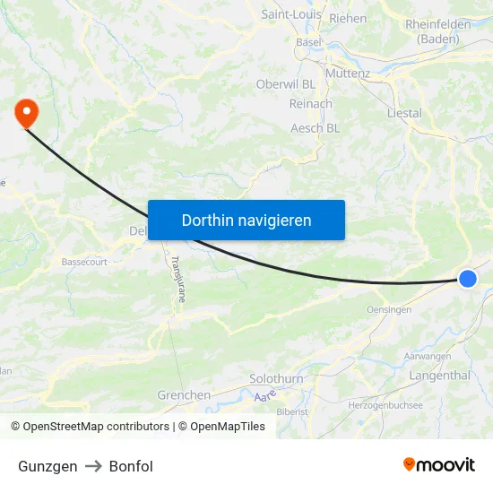 Gunzgen to Bonfol map