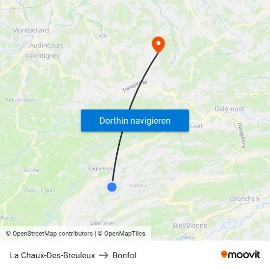 La Chaux-Des-Breuleux to Bonfol map