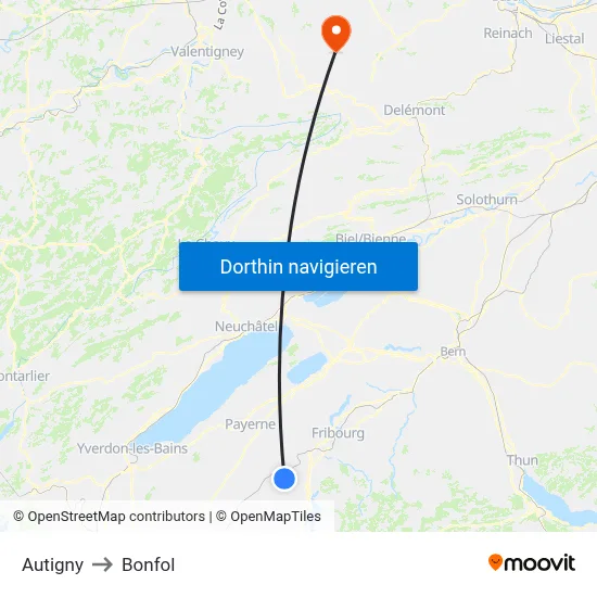 Autigny to Bonfol map