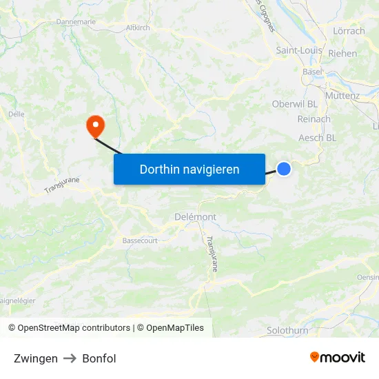 Zwingen to Bonfol map