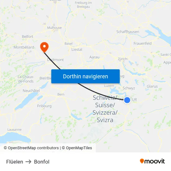 Flüelen to Bonfol map