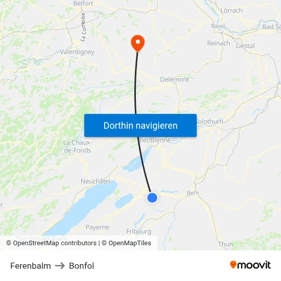 Ferenbalm to Bonfol map