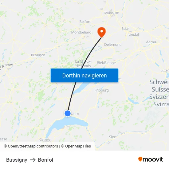 Bussigny to Bonfol map