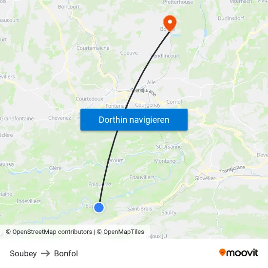 Soubey to Bonfol map
