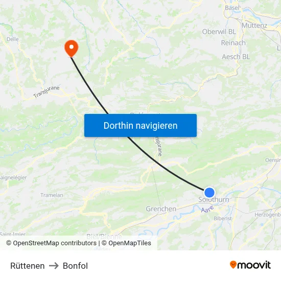 Rüttenen to Bonfol map