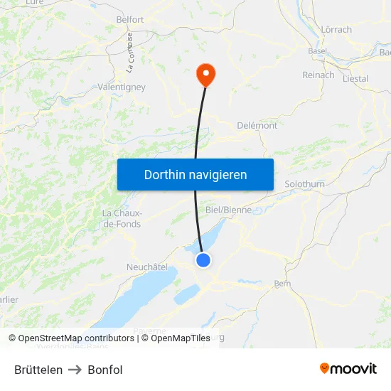 Brüttelen to Bonfol map