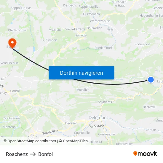 Röschenz to Bonfol map