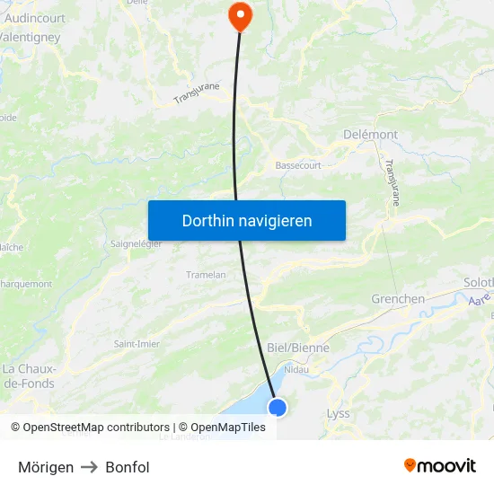 Mörigen to Bonfol map