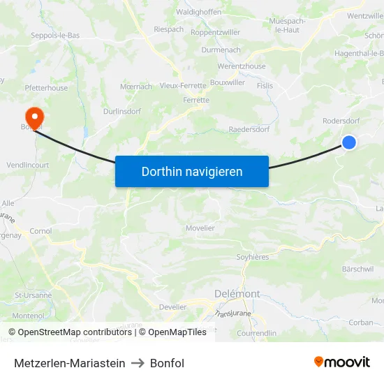Metzerlen-Mariastein to Bonfol map