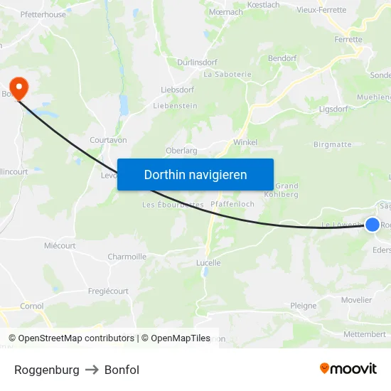 Roggenburg to Bonfol map