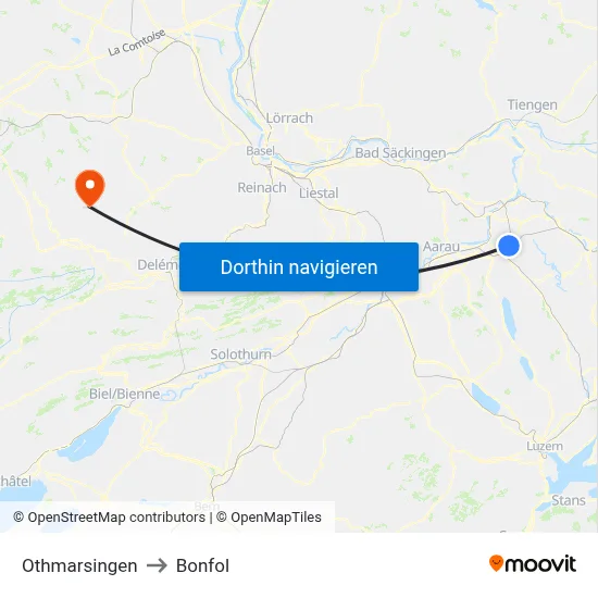 Othmarsingen to Bonfol map