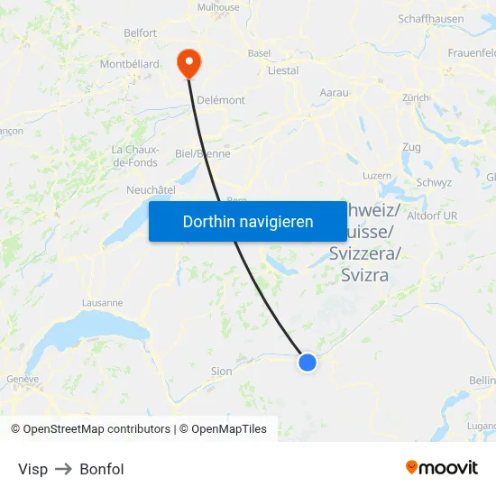 Visp to Bonfol map