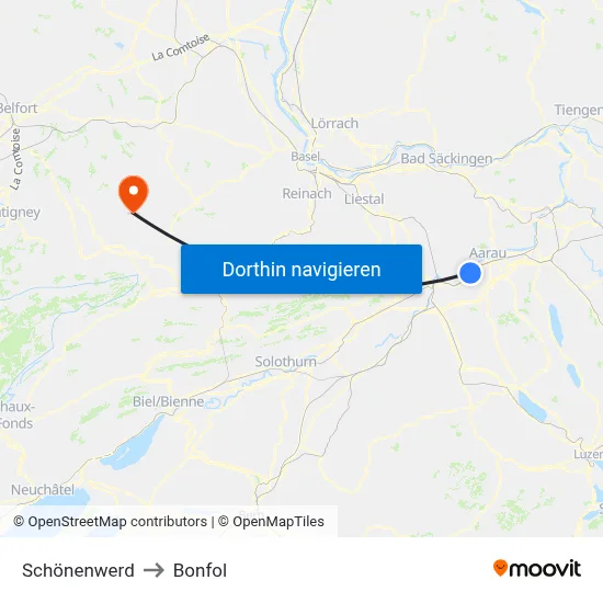 Schönenwerd to Bonfol map