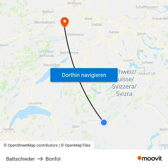 Baltschieder to Bonfol map
