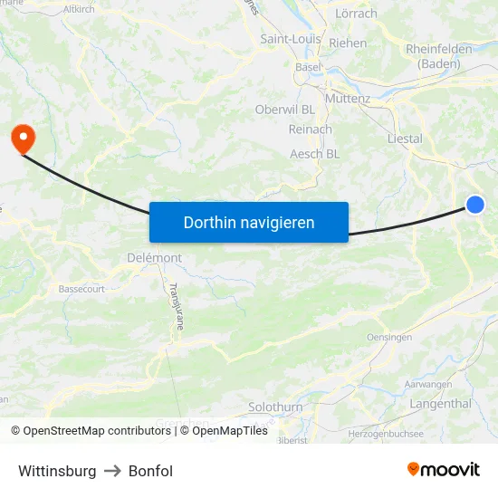 Wittinsburg to Bonfol map