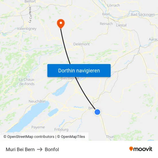 Muri Bei Bern to Bonfol map