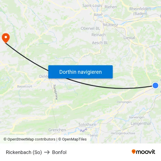 Rickenbach (So) to Bonfol map