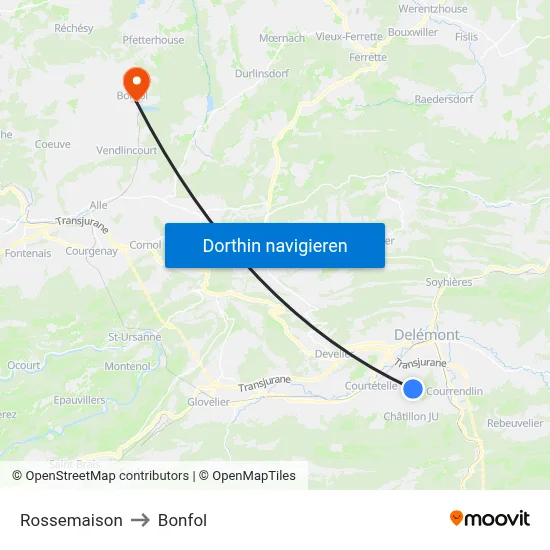 Rossemaison to Bonfol map