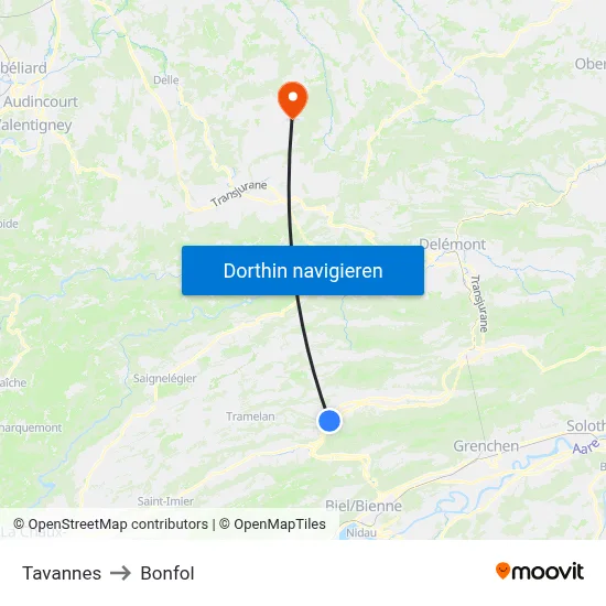Tavannes to Bonfol map