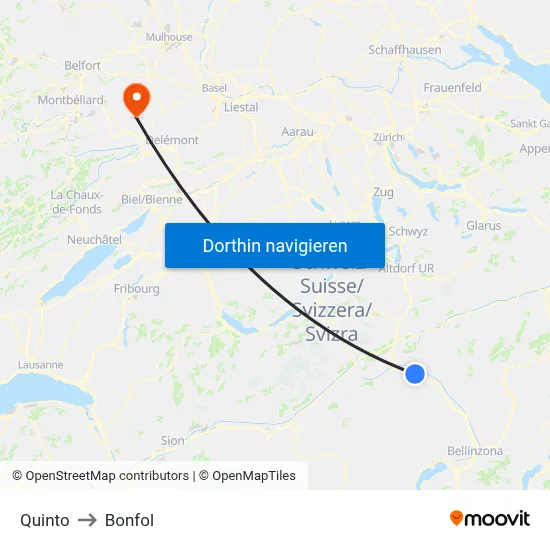 Quinto to Bonfol map