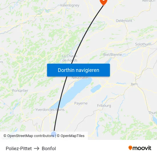Poliez-Pittet to Bonfol map