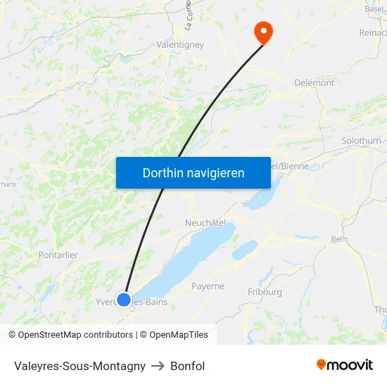 Valeyres-Sous-Montagny to Bonfol map