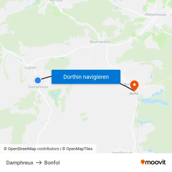 Damphreux to Bonfol map