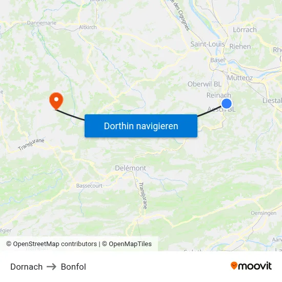 Dornach to Bonfol map