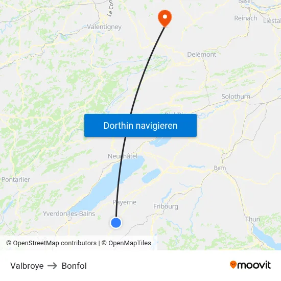 Valbroye to Bonfol map