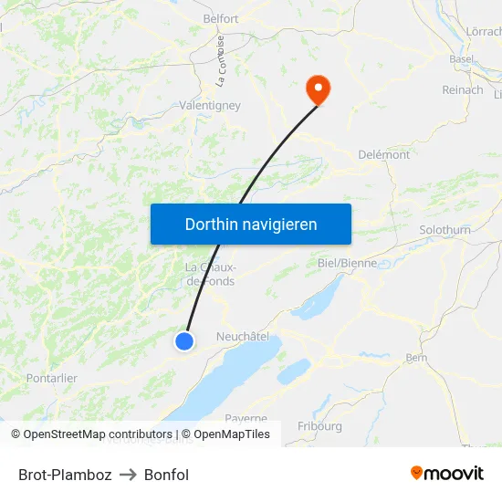 Brot-Plamboz to Bonfol map