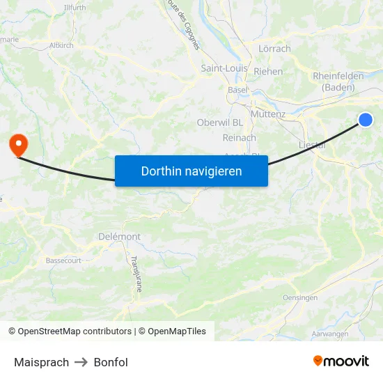 Maisprach to Bonfol map