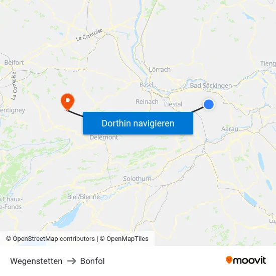 Wegenstetten to Bonfol map