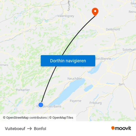 Vuiteboeuf to Bonfol map