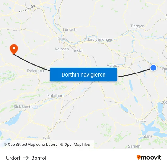 Urdorf to Bonfol map