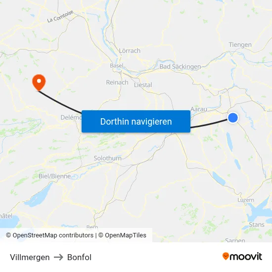 Villmergen to Bonfol map