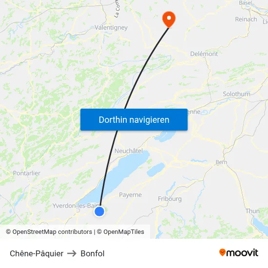 Chêne-Pâquier to Bonfol map