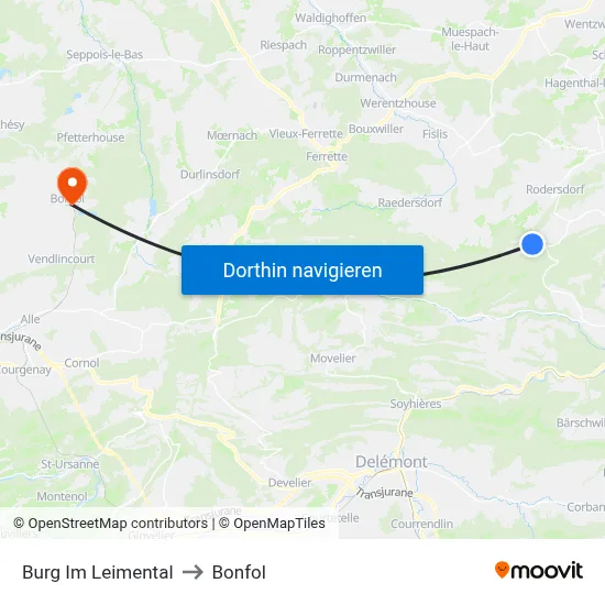 Burg Im Leimental to Bonfol map