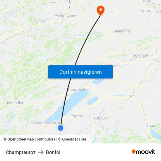 Champtauroz to Bonfol map