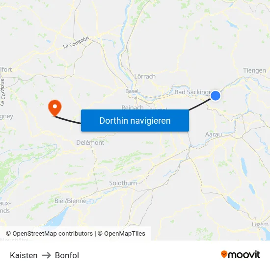 Kaisten to Bonfol map