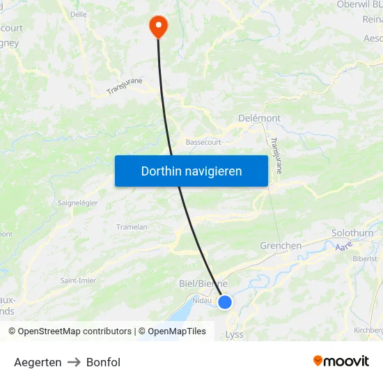 Aegerten to Bonfol map