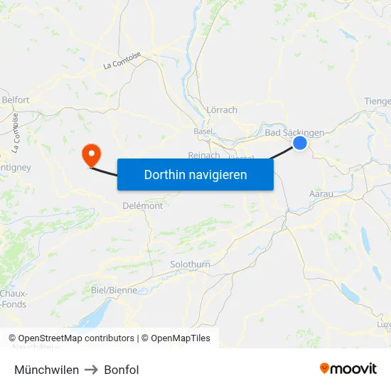 Münchwilen to Bonfol map