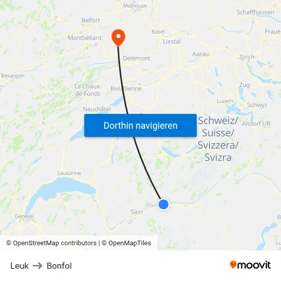 Leuk to Bonfol map