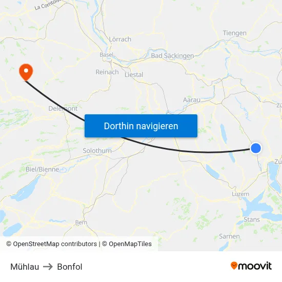 Mühlau to Bonfol map