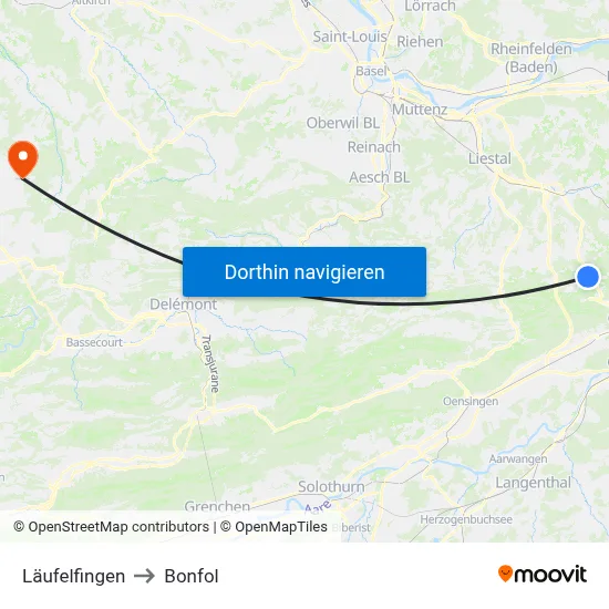 Läufelfingen to Bonfol map